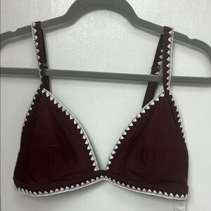Women's Brown Bikini Top with White Trim, Adjustable Straps, Removable pads Sz L